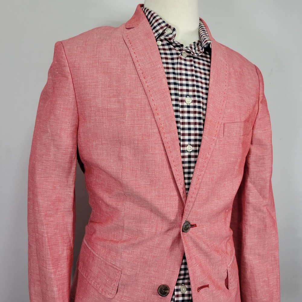 INC International Concepts Men's Sport Coat Blazer Coral Pink Linen Blend‎ Small - Picture 9 of 16